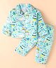 Wonderchild Interlock Woven Full Sleeves Doodle Art Printed Coordinating Night Suit Set - Sea Blue