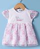 Wonderchild Half Sleeves Animal Printed & Typography Embroidered Dress - White