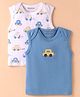 Wonderchild Pack Of 2 Sleeveless Car Printed & Embroidered Vests - Blue & White