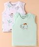 Wonderchild Pack Of 2 Sleeveless Elephant Printed & Embroidered Vests - Green & White