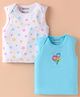 Wonderchild Pack Of 2 Sleeveless Floral Printed & Bird Embroidered Vests - Sky Blue & White