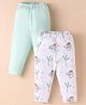 Wonderchild Pack Of 2 Animals Printed & Solid Leggings - Sea Green & White