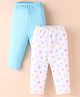 Wonderchild Pack Of 2 Floral Printed & Solid Leggings - Sky Blue & White