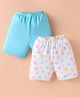 Wonderchild Pack Of 2 Solid & Floral Printed Shorts - Sky Blue & White