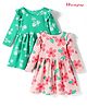 Honeyhap Premium Cotton Knit Bio Finish Full Sleeves Frock With Floral Print & Frill Detailing Pack of 2 - Mary's Rose & Mint