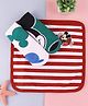 Babyhug Disney Interlock Knit Wash Cloths with Mickey Mouse Graphics & Stripes Pack of 3 L 29 cm X B 29 cm - Green White & Red