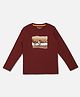 Pepe Jeans Cotton Knit Full Sleeves T-Shirt With Text Print - Dark Red