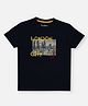 Pepe Jeans Cotton Knit Half Sleeves T-Shirts With Buildings & Text Print - Navy Blue