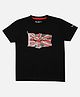 Pepe Jeans Cotton Knit Half Sleeves T-Shirts With Flag & Text Print - Black
