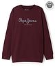 Pepe Jeans Knit Full Sleeves T-Shirts with Brand Name Print - Maroon