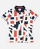 Pepe Jeans Cotton Blend Knit Half Sleeves Polo T-Shirt with Text Print - Navy Blue & White