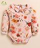 Cot & Candy Organic Cotton Full Puffed Sleeves Frill Detailed Floral Printed Onesie - Peach