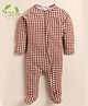 Cot & Candy Organic Cotton Full Sleeves Checked Footed Sleepsuit - Maroon