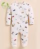 Cot & Candy Organic Cotton Knit Full Sleeves Construction Vehicles Printed Footed Sleepsuit - Cream