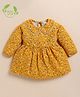 Cot & Candy Organic Cotton Full Sleeves Floral Printed Dress - Mustard