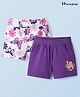 Honeyhap Premium 100% Cotton Knit Above Knee Length Shorts With Text Print Pack of 2 - Pansy & Bright White