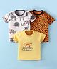 Kidi Wav Pack Of 3 Cotton Half Sleeves Animals Printed & Striped Tees - Multi Colour