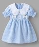 Mark & Mia Cotton Blend Half Puffed Sleeves Peter Pan Collar Checkered Frock with Bow Applique - Light Blue