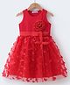 Mark & Mia Sleeveless Cotton Party Frock With Floral Corsage & Butterfly Applique - Red