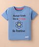 Little Darlings Sinker Knit Half Sleeves T-Shirt With Think Positive Text Print - Blue