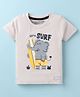 Little Darlings Sinker Knit Half Sleeves T-Shirt With Elephant Print - Grey