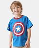 Pine Kids Marvel Terry Knit Half Sleeve Drop Shoulder T-Shirt With Captain America Graphic - Blue