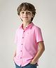 Primo Gino 100% Cotton Oxford Woven Half Sleeves Solid Color Shirt With Logo Embroidery Detailing - Pink