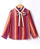 Hugsntugs Cotton Full Sleeves Striped Bow Applique Detailed Top - Multi Colour