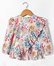 Hugsntugs Cotton Full Puffed Sleeves Floral Printed Frill Detailed Top - White