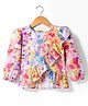 Hugsntugs Cotton Full Puffed Sleeves Floral Printed Frill Detailed Top - Multi Colour