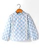 Hugsntugs Cotton Full Sleeves Checkered & Lace Embellished Printed  Top - Blue & White