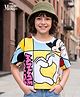 Pine Kids Marvel Terry Knit Half Drop Shoulder Sleeves T-Shirt with Minnie & Friends Graphics - White