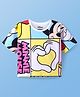 Pine Kids Marvel Terry Knit Half Drop Shoulder Sleeves T-Shirt with Minnie & Friends Graphics - White