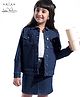Arias Cotton Knit  Full Sleeves Denim Jacket & Skirt Set With Inner Top  -  Blue