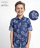 Arias Cotton Woven Full Sleeves Washed Denim Shirt with Beach Theme Print - Blue