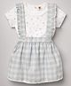 ToffyHouse Knitted Half Sleeves Top and Skirt With Checks & Floral Print with Frill Detailing - Light Blue