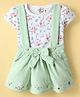 ToffyHouse Knitted Half Sleeves Floral Printed Top & Skirt Set with Bow Applique - Light Green & White