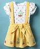 ToffyHouse Knitted Half Sleeves Tops and Skirt with Tropical Print & Embroidery & Frill Detailing - Yellow & White