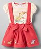 ToffyHouse Knitted Half Sleeves Top & Skirt Set with Animal & Butterfly Embroidery - Coral & Peach