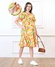 Bella Mama Woven Flutter Sleeves Maternity Dress Floral Print with Side Pockets -Yellow
