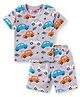 Babyhug Cotton Knit Half Sleeves Short Night Suit  with Car Print - Grey