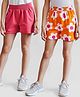 Honeyhap Premium 100% Cotton Knit Bio Finish Above Knee Length Shorts with Floral Print Pack of 2 - Orange & Dark Pink