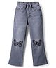 Pine Kids Denim Woven Full Length Washed Jeans With Butterfly Embroidery - Black