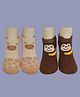 Yellow Bee Cotton Pack Of 2 Giraffe & Monkey Designed Socks Set - Brown & Beige