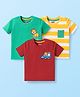 Babyhug Cotton Knit Half Sleeves T-Shirt With Stripes & Animal Print Pack Of 3 - Yellow Green & Maroon