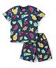 Babyhug Cotton Knit Half Sleeves Shorts Night Suit with Tropical Theme Print - Navy Blue