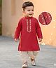 Babyhug Woven Full Sleeves Embroidery Kurta & Dhoti Set -  Red