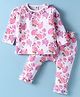 ToffyHouse Cotton Knit Full Sleeves Co-ords Night Suit With Floral Print - White