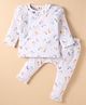ToffyHouse Cotton Knit Full Sleeves Co-Ord Night Suit With Unicorn Print - White