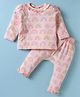 ToffyHouse Cotton Knit Full Sleeves Co-ords NIght Suit With Rainbow Print - Peach